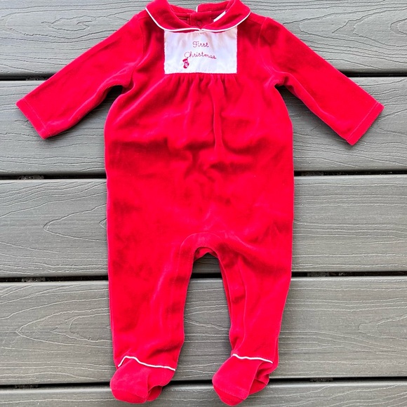 Janie & Jack Holiday First Christmas Red Velour Footed Romper - Picture 2 of 6